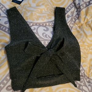 Black and silver glitter crop top